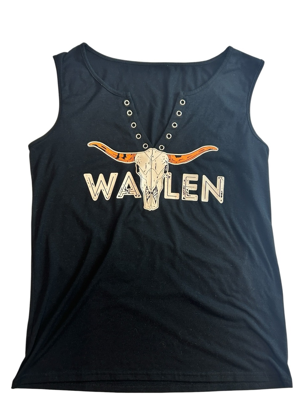 Morgan Wallen Black Women’s Bull Skull Tank Silver Keyhole V‑Neck – Size Medium